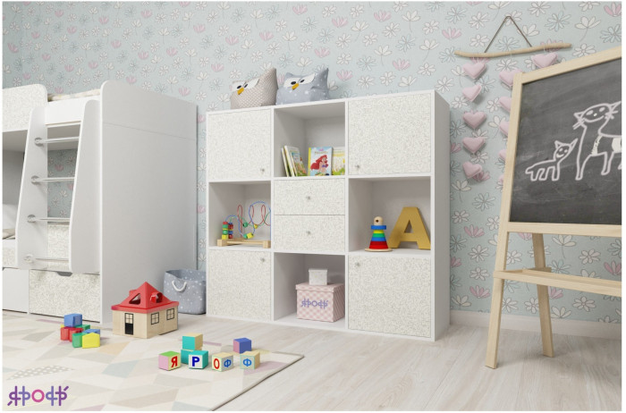 Стеллаж Джери (Белое дерево/Оранжевый)