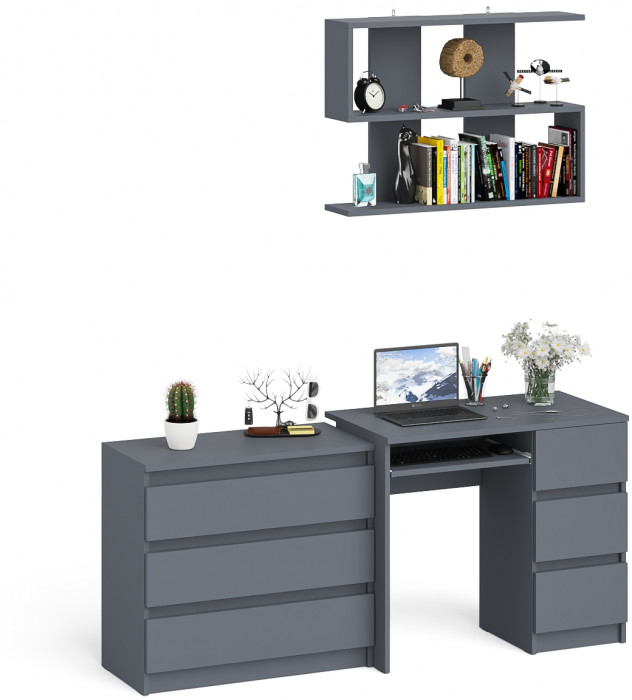 Мори компьютерный стол МС-6 правый + Комод МК800.1 + Полка 900, графит