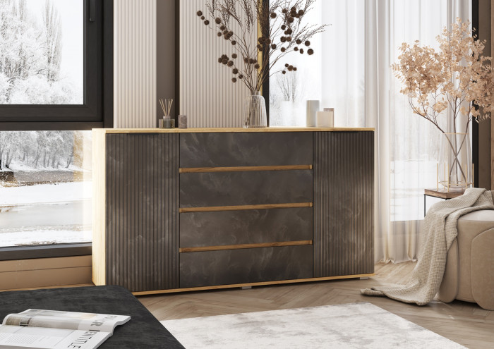 Марвэл Комод 2 двери 4 ящика (1600), Дуб крафт/Мальта грей