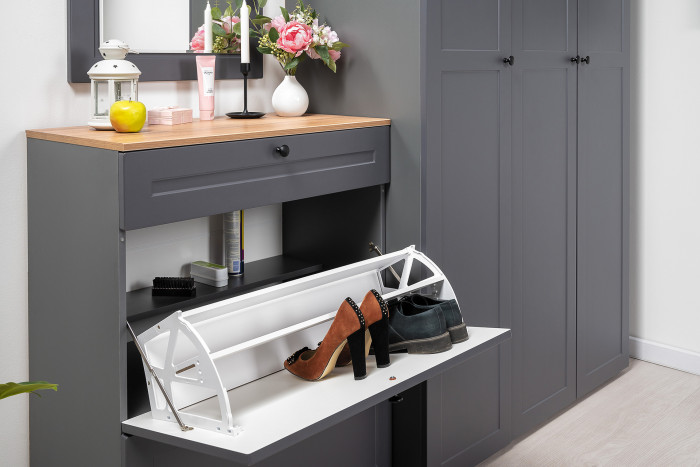 Остин 16.121 Тумба для обуви + 13.257 Тумба, серый графит/дуб крафт золотой