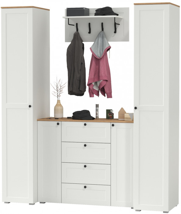 Остин Прихожая 33, белый шагрень/дуб крафт золотой