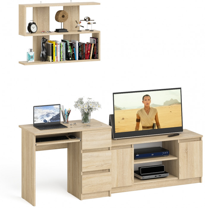 Мори Стол компьютерный МС-6 правый + Тумба МТВ1200.1 + Полка 900, цвет дуб сонома, ШхГхВ 210,4х50х209,6 см., НЕ универсальная сборка