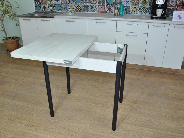 Эко 80х60 стол обеденный раскладной / бетон белый/черный