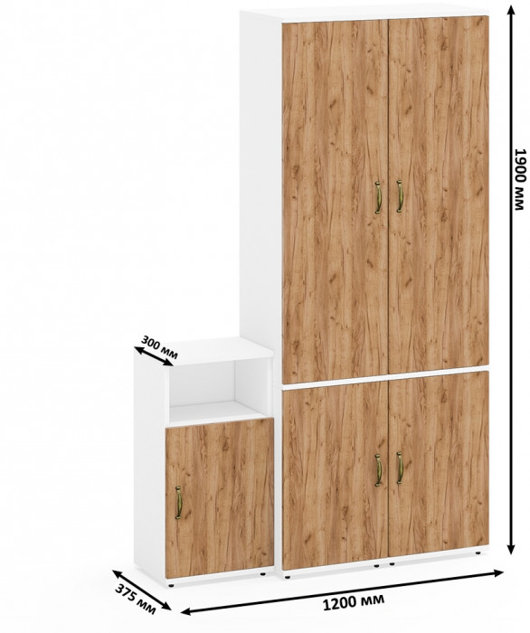 Лидер-8 Пенал МД 22Б + Пенал МД 22Б + Тумба МД 3.19, белый шагрень/крафт золото