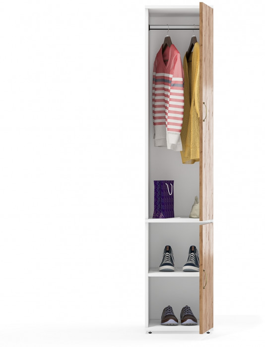 Лидер-8 Модуль Пенал МД 23Б, цвет белый шагрень/крафт золото, ШхГхВ 40х50х190 см., универс. сборка, глубокий пенал со штангой для одежды и полкой