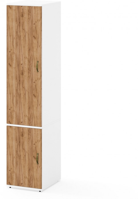 Лидер-8 Модуль Пенал МД 23Б, цвет белый шагрень/крафт золото, ШхГхВ 40х50х190 см., универс. сборка, глубокий пенал со штангой для одежды и полкой