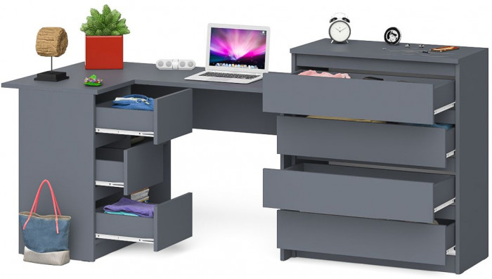 Мори Стол компьютерный МС-16 левый + Комод МК800.4, цвет графит, ШхГхВ 204,8х84,9х94 см., выдвижные ящики слева, НЕ универсальная сборка