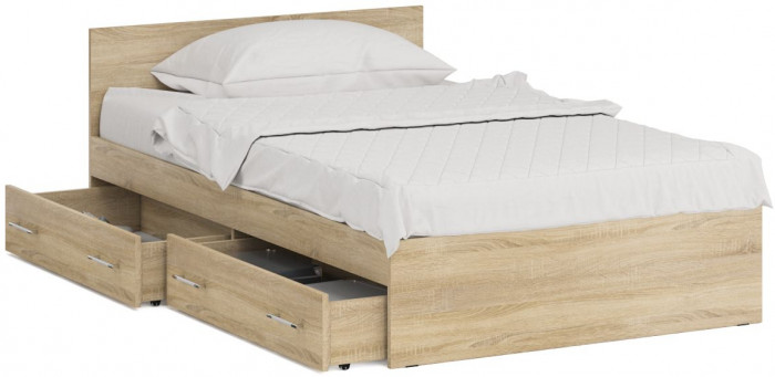 Стандарт Кровать с ящиками 1200, цвет дуб сонома, ШхГхВ 123,5х203,5х70 см., сп.м. 1200х2000 мм., без матраса, основание есть