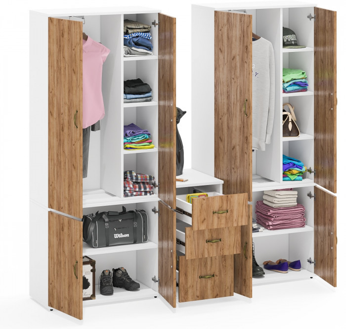 Лидер-8 Шкаф МД 20Б + Шкаф МД 20Б + Тумба МД 3.16, белый шагрень/крафт золото