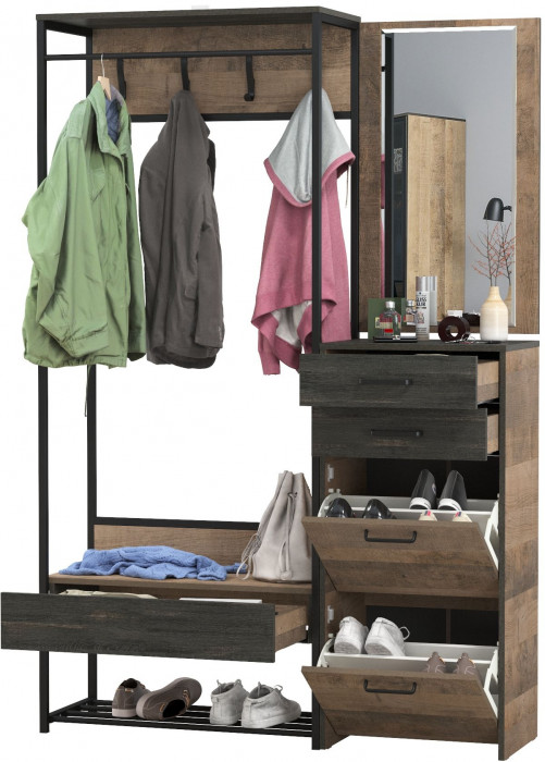 Трувор Прихожая 216, цвет дуб гранж песочный/интра, ШхГхВ 130х37х194,2 см., универсальная сборка