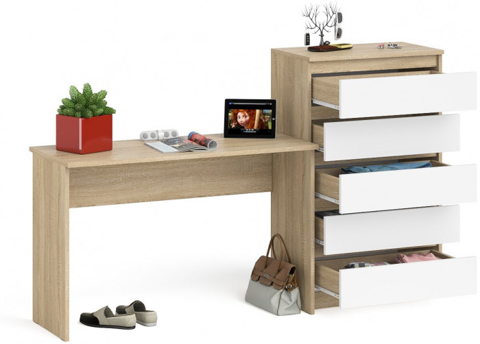 Мори письменный стол МСП1200.1 + Комод МК700.5, дуб сонома/белый