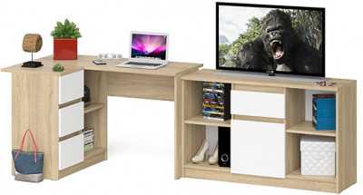 Мори Стол компьютерный МС-16 левый + Тумба МТВ1204.1, цвет дуб сонома/белый, ШхГхВ 244,8х84,9х76,6 см., выдвижные ящики слев, НЕ универсальная сборкаа