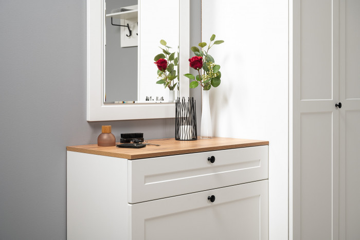 Остин 16.121 Тумба для обуви + 15.12 Вешалка, белый шагрень/дуб крафт золотой