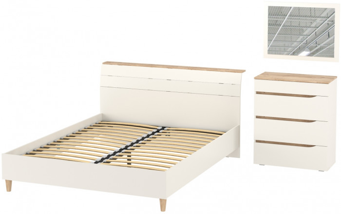 Муссон Кровать 11.41 + ортопед + Комод 13.97 + Зеркало СВК, цвет белый/дуб эндгрейн элегантный, сп. м. 1600х2000 мм., б/м