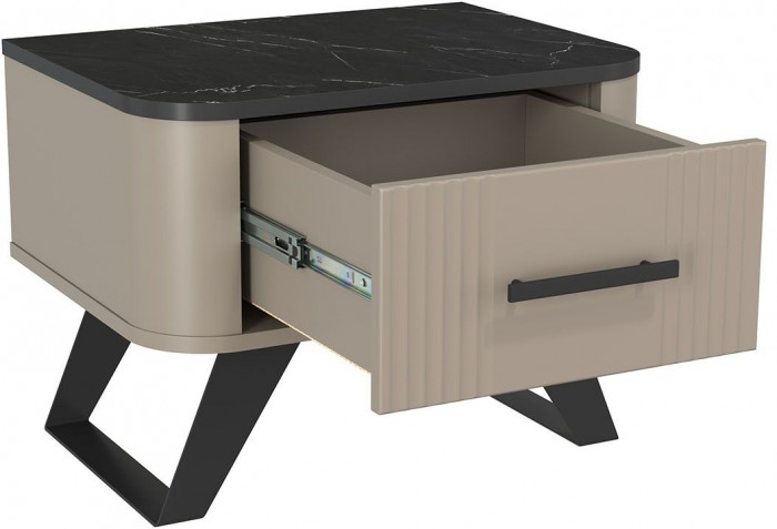 Фиделия тумба прикроватная 76.07 серый камень / мрамор черный