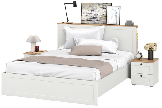 Остин 11.53 Кровать + ортопед + 16.152 Тумба 2 шт., белый шагрень/дуб крафт золотой