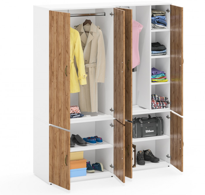 Лидер-8 Модуль Шкаф МД 19Б + Шкаф МД 20Б, цвет белый шагрень/крафт золото, ШхГхВ 160х50,3х190 см., НЕ универсальная сборка