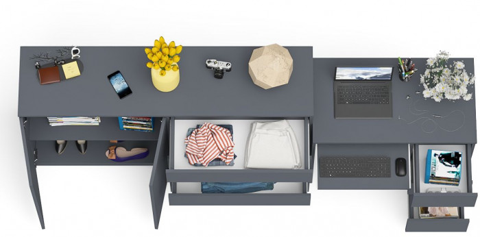 Мори Стол компьютерный МС-6 правый + Комод МК1600.1, цвет графит, ШхГхВ 250,4х50х94 см., выдвижные ящики справа, НЕ универсальная сборка