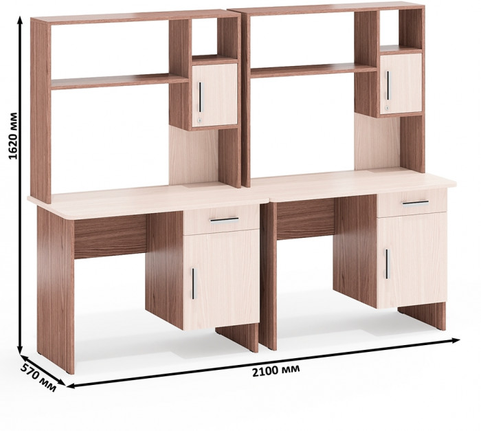 Два стола письменных с надстройкой С-МД-1-09Н, ясень шимо светлый/ясень шимо тёмный