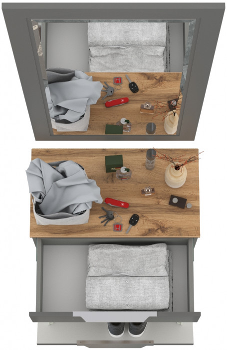 Октава Прихожая 38, цвет серый графит/дуб крафт золотой/фасады МДФ серый графит, ШхГхВ 64,9х35,4х197 см.