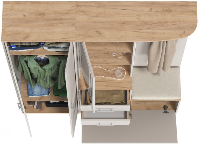 Прихожая 2-3430+2-3431дкз/к.с Домино - Комплект для прихожей, цвет дуб крафт золотой/кашемир серый, ШхГхВ 160х36х202 см., универсальная сборка