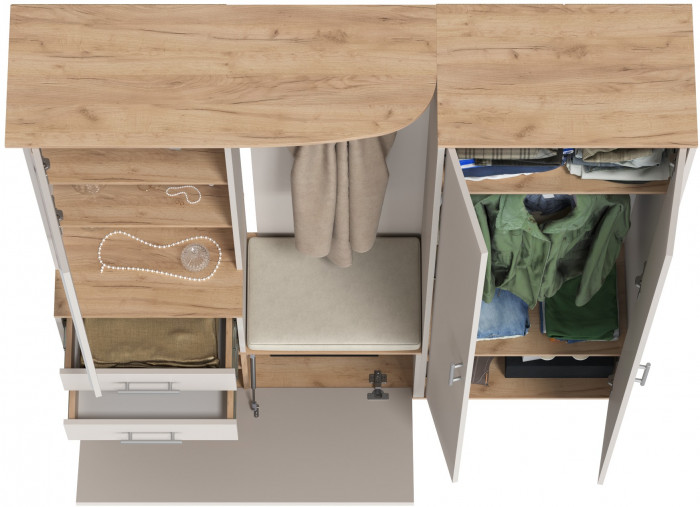 Прихожая 2-3430+2-3431дкз/к.с Домино - Комплект для прихожей, цвет дуб крафт золотой/кашемир серый, ШхГхВ 160х36х202 см., универсальная сборка