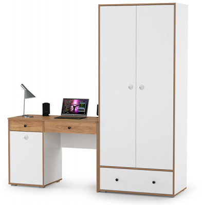 Вуди Компоновка № 21, цвет белый премиум/дуб крафт золотой, ШхГхВ 196х52,7х205 см., универсальная сборка