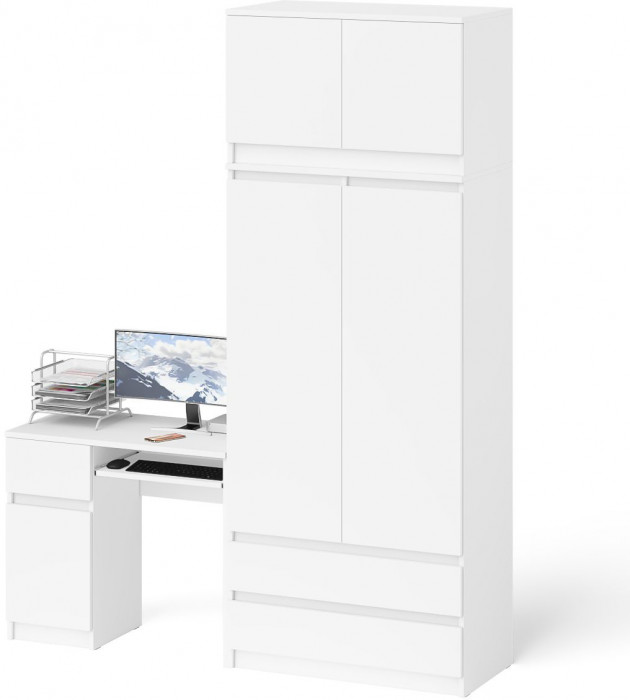 Мори Стол компьютерный МС-1 левый + Шкаф МШ900.1 + Антресоль МА900.1, цвет белый, ШхГхВ 180,4х50,4х234,2 см., выдвижной ящик слева, НЕ универс. сборка