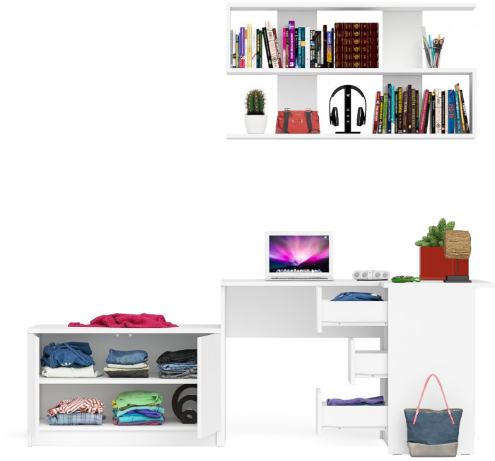 Мори Стол компьютерный МС-16 правый + Тумба МА900.1 + Полка 1200, цвет белый, ШхГхВ 214,8х84,9х209,6 см., НЕ универсальная сборка