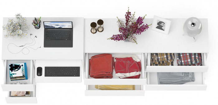 Мори Стол компьютерный МС-6 левый + Комод МК1380.6, цвет белый, ШхГхВ 228х50х76,6 см., выдвижные ящики слева, НЕ универсальная сборка