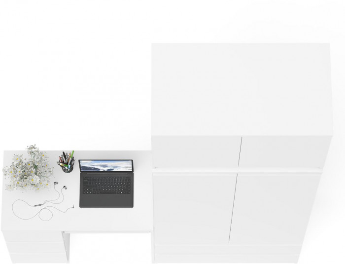 Мори Стол компьютерный МС-6 левый + Шкаф МШ900.1 + Антресоль МА900.1, цвет белый, ШхГхВ 180,4х50,4х234,2 см., выдвижные ящики слева, НЕ универс. сб.