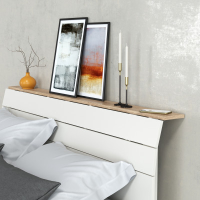 Муссон Кровать 11.41 + ортопед + Комод 13.97 + Тумба ТВ 13.276, цвет белый/чёрный/дуб эндгрейн элегантный, сп. м. 1600х2000 мм., б/м