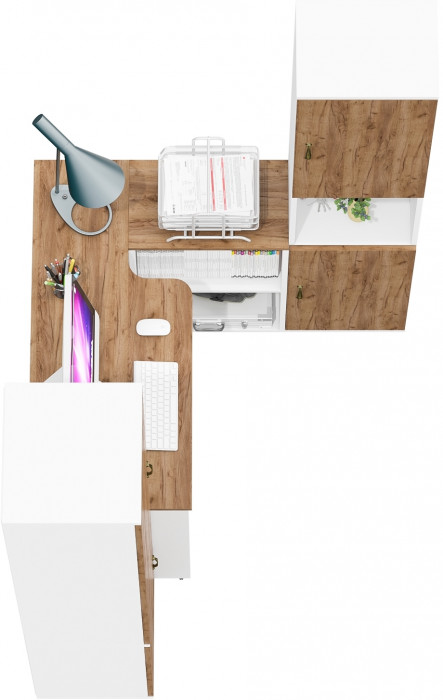 Лидер-8 Пенал МД 22Б + Стол + Пенал, белый шагрень/крафт золото