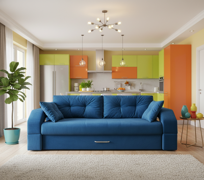 Диван-еврокнижка Манчестер 160х200, с подсветкой 07, велюр синий