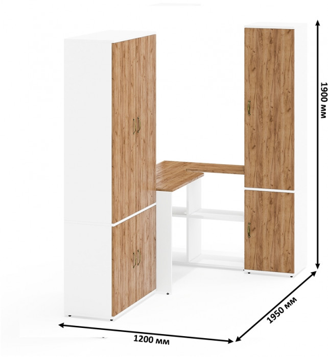 Лидер-8 Шкаф МД 20Б + Стол + Пенал 21Б, белый шагрень/крафт золото