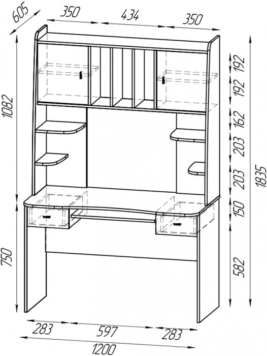 Два стола рабочих 6-0604дубсон Бета, цвет дуб сонома, ШхГхВ 240х60,5х183,5 см.