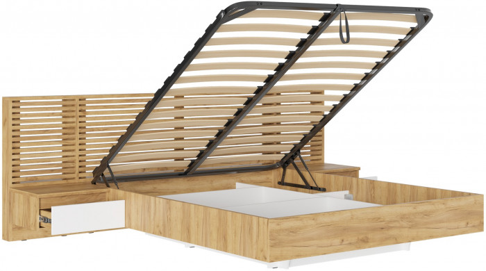 Спальный гарнитур Бостон МДФ 160 с ортопедом и ПМ, крафт золотой/белый глянец