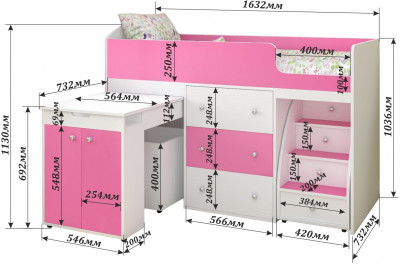 Кровать-чердак Малыш 80х180 (Дуб молочный/Лайм)