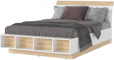 САНСА КР-01 Кровать 1.4х2.0 Фасад ДУБ СОНОМА/Корпус БЕЛЫЙ,ДУБ СОНОМА