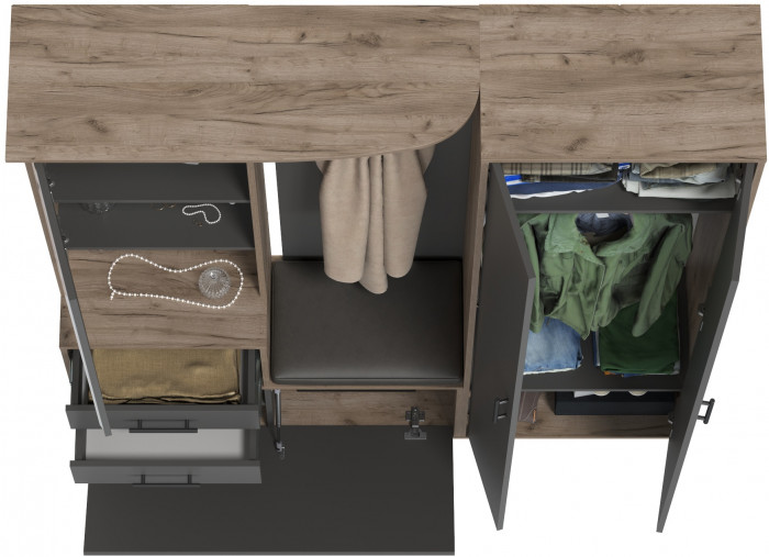 Прихожая 2-3430+2-3431дкт/граф Домино - Комплект для прихожей, цвет дуб крафт табачный/графит, ШхГхВ 160х36х202 см., универсальная сборка