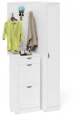 Прихожая П-6 Компоновка № 44, цвет белая шагрень/фасады МДФ белое дерево фрезеровка прованс, ШхГхВ 90х50х220 см., универсальная сборка