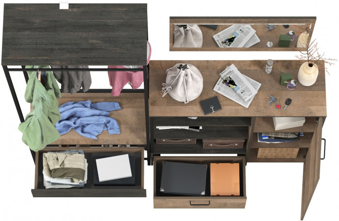 Трувор Прихожая 218, цвет дуб гранж песочный/интра, ШхГхВ 189х36,9х194,2 см., универсальная сборка