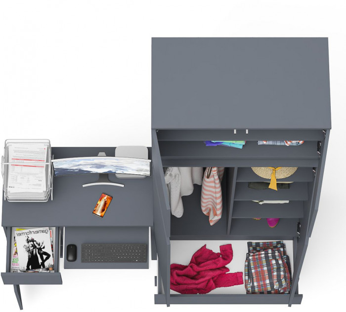 Мори Стол компьютерный МС-1 левый + Шкаф МШ900.1 + Антресоль МА900.1, цвет графит, ШхГхВ 180,4х50,4х234,2 см., выдвижной ящик слева, НЕ универс. сб.