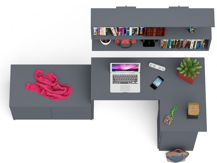 Мори Стол компьютерный МС-16 правый + Тумба МА900.1 + Полка 1200, цвет графит, ШхГхВ 214,8х84,9х209,6 см., НЕ универсальная сборка