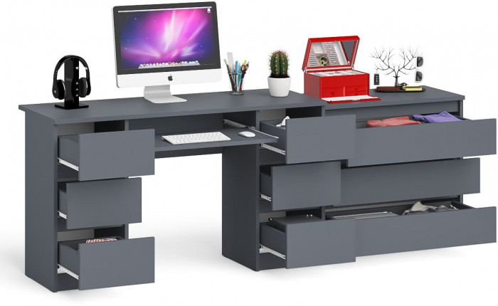 Мори Стол компьютерный МС-2 + Комод МК800.1, цвет графит, ШхГхВ 215,8х50х76,6 см., универсальная сборка
