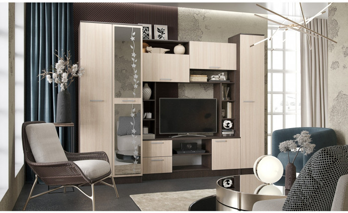 Гостиная Флора ЛДСП (Ясень шимо темный / светлый)