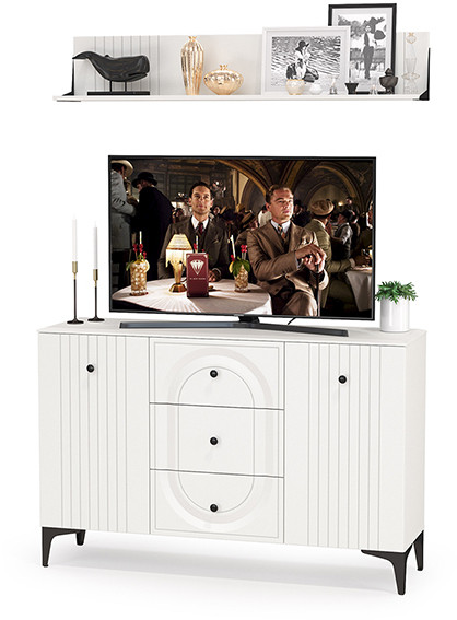 Валенсия Гостиная № 088, ЛДСП белый шагрень/МДФ белый шагрень