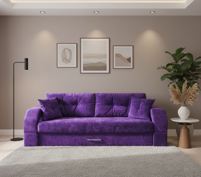 Диван-еврокнижка Манчестер 160х200, с подсветкой 08, велюр фиолетовый