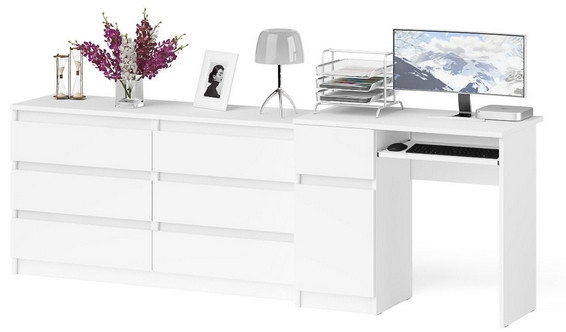 Мори компьютерный стол МС-1 левый + Комод МК1380.6, белый