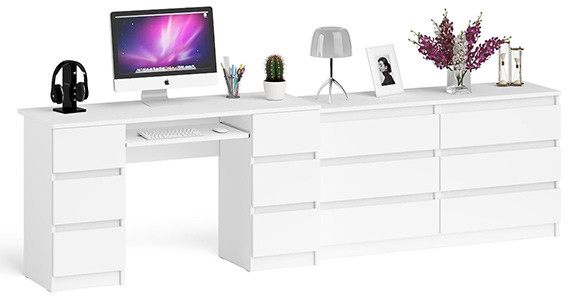 Мори компьютерный стол МС-2 + Комод МК1380.6, белый